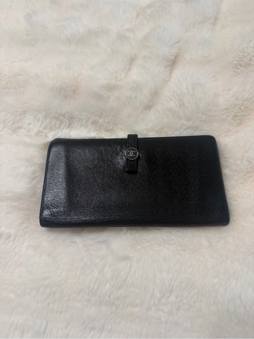 CHANEL Black Textured Leather Snap Wallet